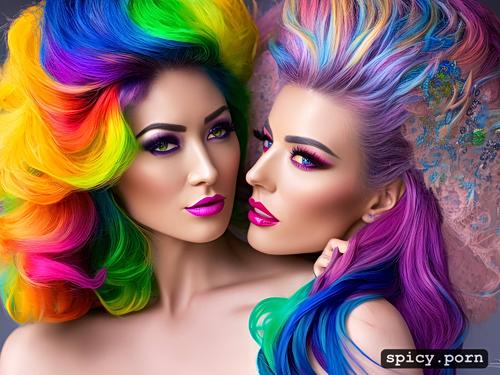 Image Of Vibrant Colors Intricate Hair Cute Nude Body Rainbow Hair