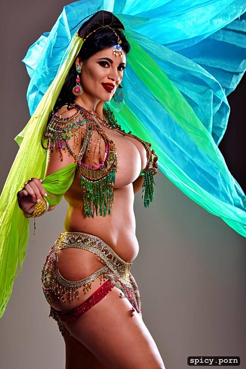 intricate hair, big saggy boobs, performing, stunning face, turkish bellydancer