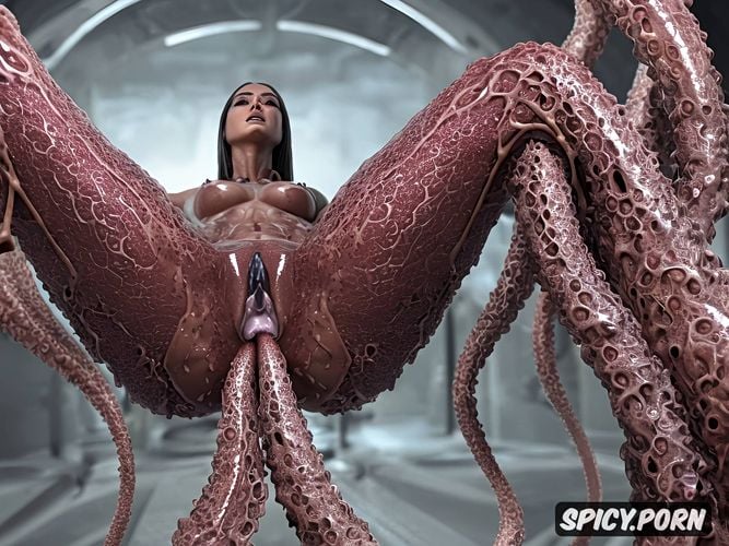 tentacle restrained woman, anatomically perfect woman, no morphing arms