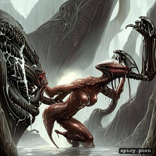 fleshy walls sprouting dicks and pussies, dripping wet xenomorph pussy