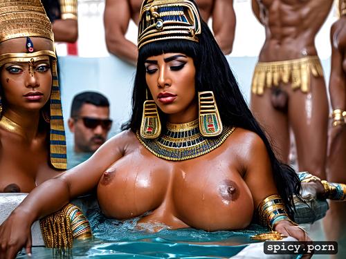 slim, ten slaves, nude, pool, pussy massage, oiled pussy, cleopatra