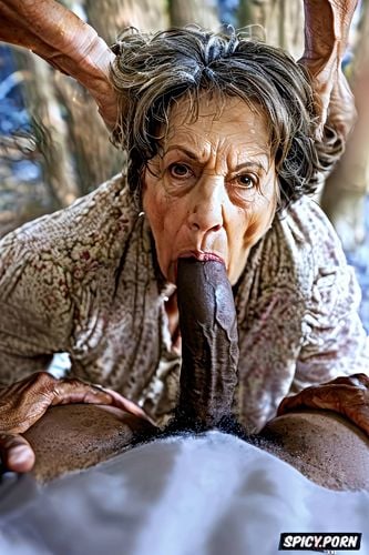 extremely long huge thick dick, depth of field, old lady cook sucking dick