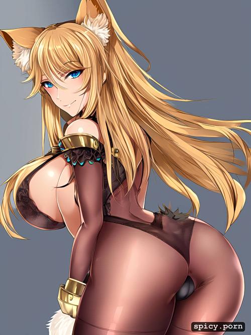 view ass, ultra detailed, first breast size, animal ears, tail