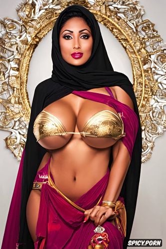 totally naked in only red hijab, hourglass shape body, 47 years old
