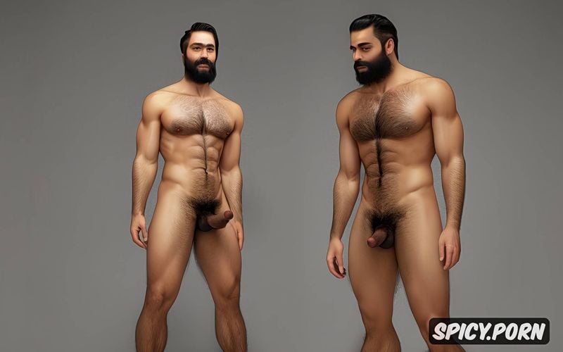 masculine features, hairy legs, natural eyebrows, arab, male