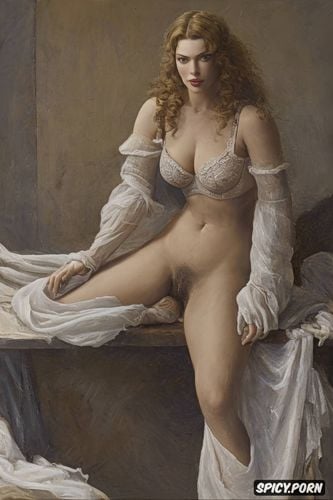 hairy vagina, wavy hair, paul peter rubens oil painting, dessous