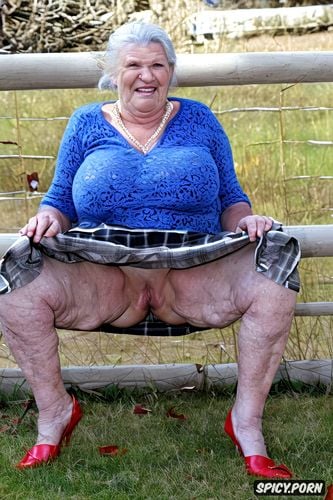the very old fat grandmother queen skirt has nude pussy under her skirt