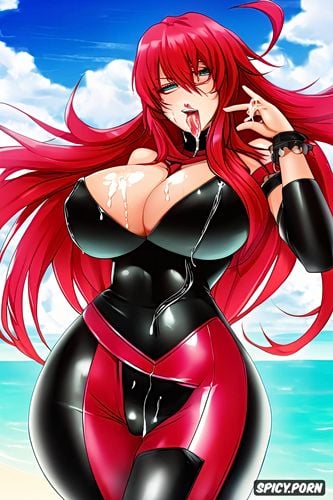 chubby body, red hair, covered in cum, black latex catsuit, stunning face