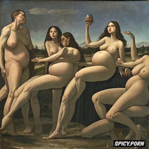 virgin mary nude, pregnant, four elder men watching, classic