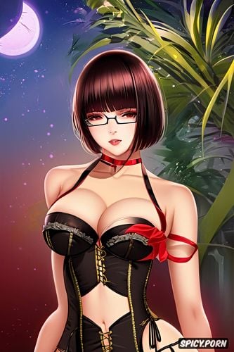 masterpiece, vibrant, glasses, chinese female, realistic, slutty corset