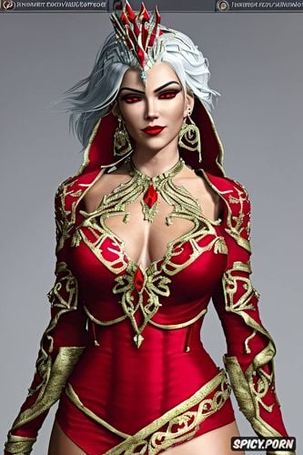 masterpiece, ashe overwatch beautiful face tight low cut red lace corset tight low cut crimson lace gown gold and ruby tiara gold and ruby earrings and necklace throne tattoos milf