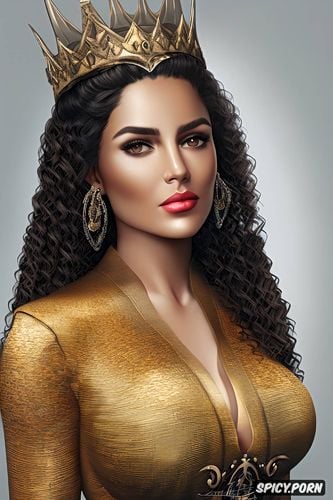 diadem, olive skin, arianne martell, long soft dark black hair in curly ringlets