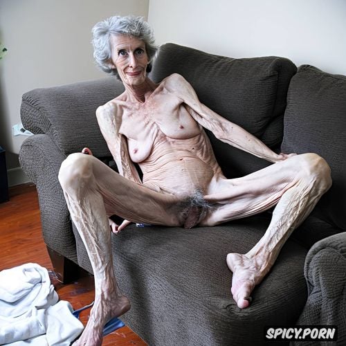 indoors, appalachian granny, spreading legs, grey hair, bony