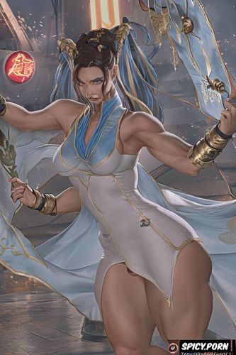 fat thighs, wide hips, chun li streetfighter, long dress, thick thighs