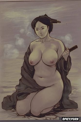 old japanese grandmother, small perky breasts, steam, fog, michelangelo buonarroti