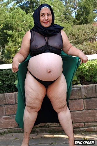 arab, the very hot obese milf, very obese pregnant belly, upskirt very realistic nude pussy