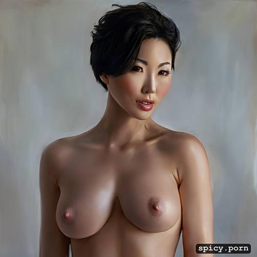 style oil hot 30 year old short haired asian woman with six pack