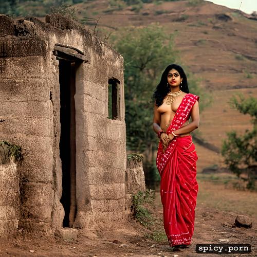 south indian woman, long hair, seductive, nude, skinny, maid