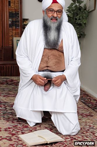 two old fat muslim imams, imam, nude, cum, kneeling, beard, big dick