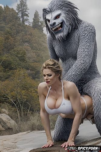 sasquatch doggy style sex with beautiful woman, male sasquatch deep humping woman from behind