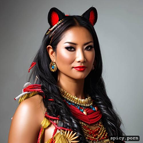 serious eyes, 50mm portrait photography, blue on red, tribal panther make up