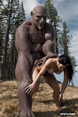 sasquatch doggy style with beautiful woman, male sasquatch deep humping woman from behind