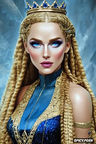 long golden blonde hair in twin braids, beautiful face portrait