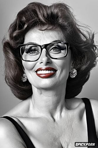 smiling, sperm on face, beautiful, sophia loren, glasses