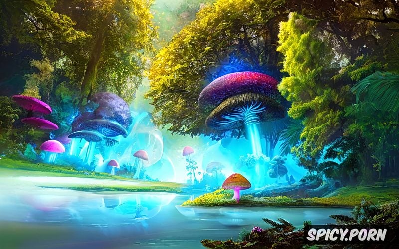 magic mushrooms glowing in the dark, enchanted forest, high resolution