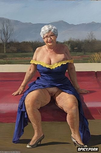 the very old fat grandmother skirt has nude pussy under her skirt