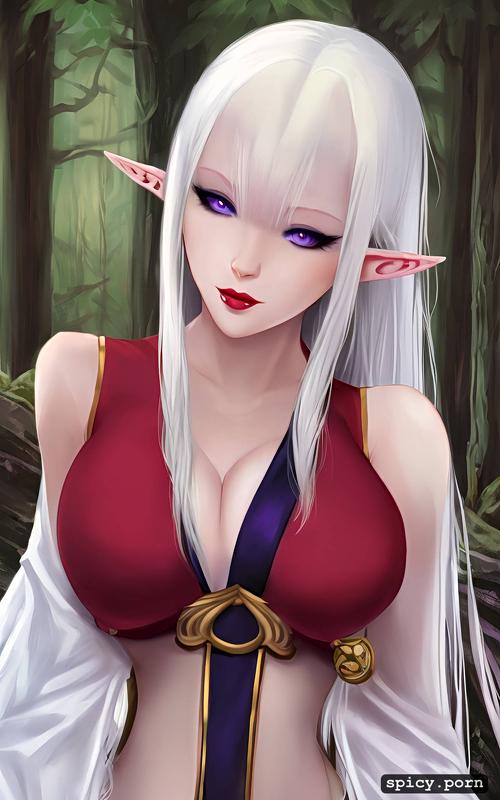 hyper realism, 23 yo, perfect slim albino female elf, realistic