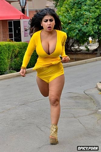 popped out bouncy tits slinging in all directions, a persecuted stunning pakistani female frantically escaping in the streets