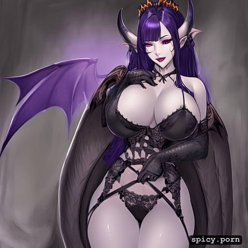 cute female succubus, nice natural boobs, realistic, black draconic wings