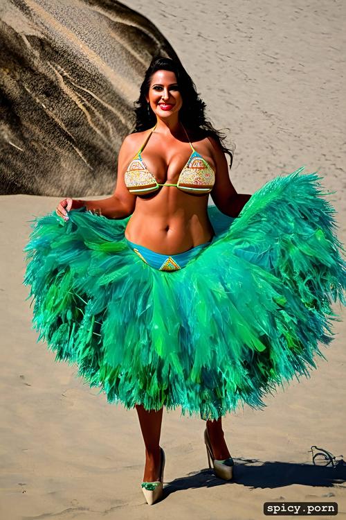 huge natural boobs, intricate beautiful costume with matching bikini top