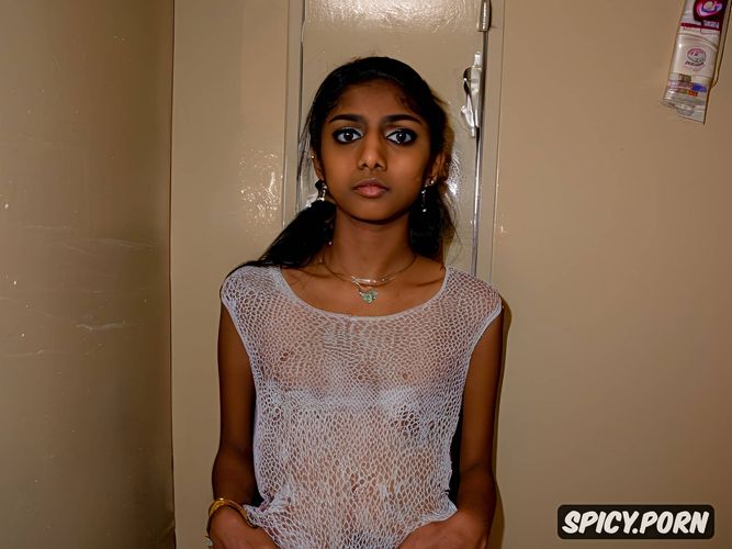 skinny young indian teen, terrified hopeless expression, restrained