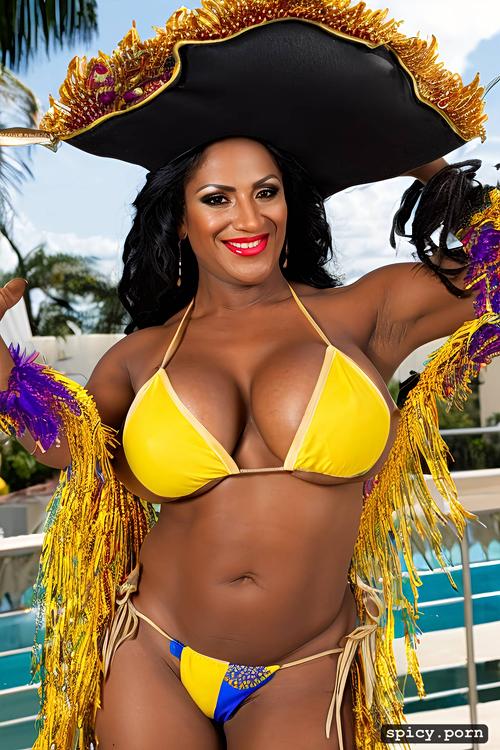 giant hanging tits, intricate costume with matching bikini top