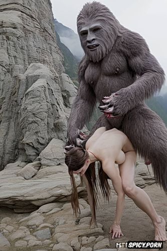 yeti fills her pussy, masterpiece tall white woman damsel, surprised by big yeti dick