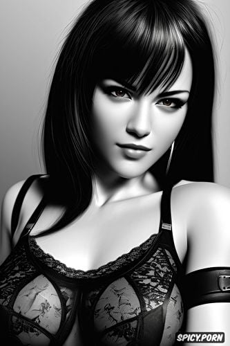 erotic low cut black lace lingerie, tifa lockhart, masterpiece