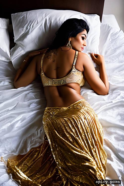 gold jewellery, half saree, gorgeous face, blouse, busty, big boobs