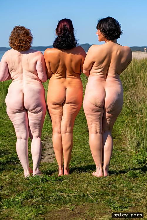 curly short hair, centered, ass types, wrinkly loose skin, short bbw grannies