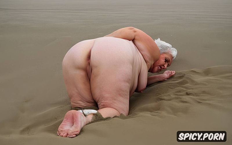 bend over, surprised woman, old, obese lady, seductive, white hair