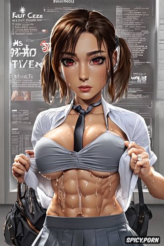 short brunette pigtails, showing abs, erotic masterpiece, high detail photo realism