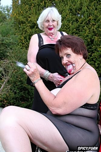 highres, old zombie grandmother and old zombie aunt, handjob