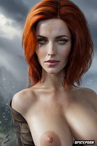 ultra detailed, masterpiece, tits out, triss merigold the witcher beautiful face topless