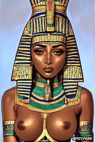 masterpiece, ultra realistic, femal pharaoh ancient egypt egyptian pyramids pharoah crown royal robes beautiful face topless