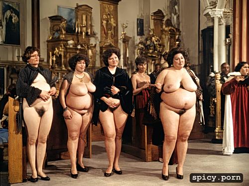 group of fat lady 52 years old, ultradetailed colors, brown air