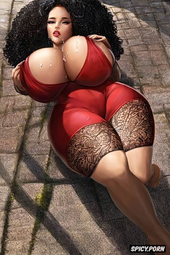 ebony black bbw ssbbw milf woman yo dark skin, ghetto hardcore wearing see through catsuit with massive breasts hanging out