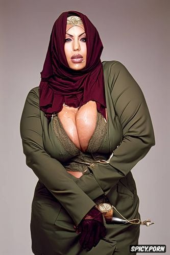 shot exactly from forehead to thighs, makeup, burgundy, hijab