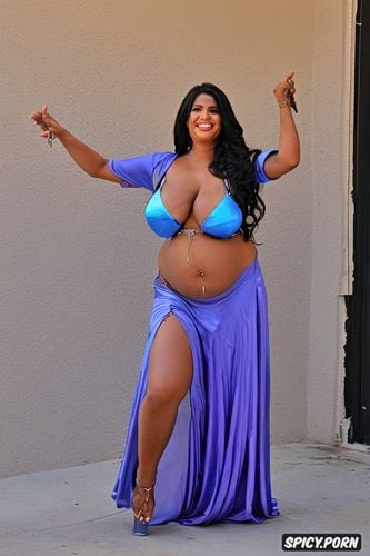 color photo, at a dance festival, flat stomach, gorgeous voluptuous belly dancer
