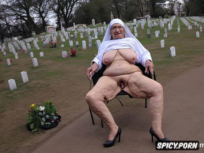 very old granny, spreading cellulite legs, zombie, pale, spreading very hairy pussy